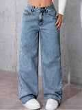 Women's Vintage Mid-Waisted Wide Leg Jeans Washed Denim Pants