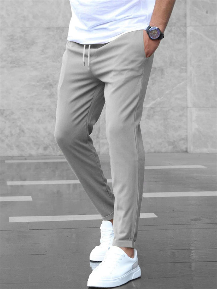Men Tapered Slim Fit Causal Drawstring Chino Pants