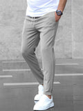 Men Tapered Slim Fit Causal Drawstring Chino Pants