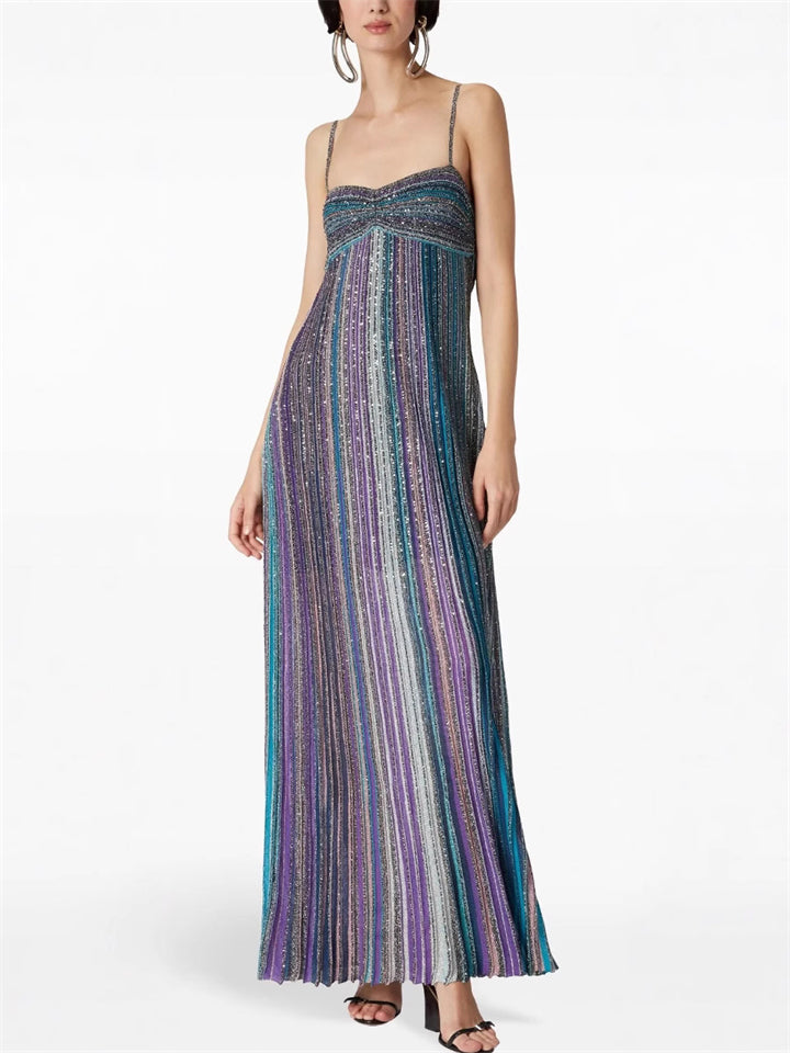 Women's Retro Elegant Contrast Color Stripe Strap Dress