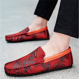 Male's Trendy Faux Leather Roses Printed Flats Moccasin Shoes