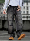 Men's Streetwear Loose Fit Distressed Washed Ripped Denim Jeans