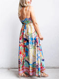 Women's Holiday Style Print High Waist Big Hem Strap Dress