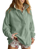 Women's Autumn Solid Color Buttons Pullover Casual Long Sleeve Sweatshirts