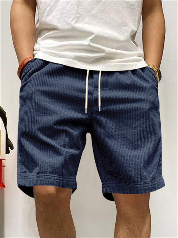 Retro Men's Casual Corduroy Drawstring Cargo Shorts