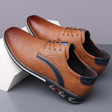 Men's Trendy Faux Leather Contrast Color Lace Up Flats Shoes