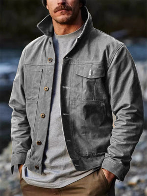 Men's Vintage Autumn Solid Color Button Up Cargo Cardigan Coats