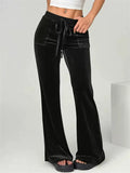 A‌utumn Drawstring Velvet Wide Leg Flared Pants for Women‌