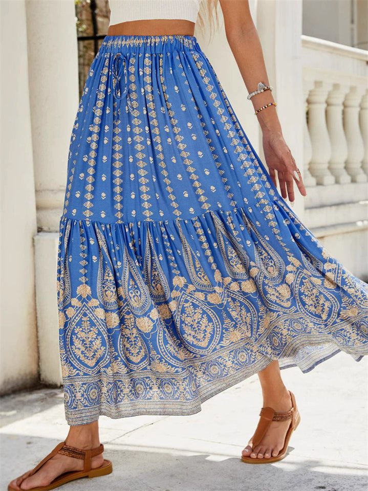Women's Boho Holiday Style Print High Waist A-Line Beach Skirt