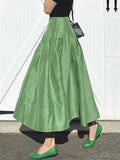 Women's Retro Green High Waist A-Line Midi Skirt