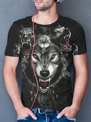 Men's Casual 3D Wolf Printing Short-sleeved Crewneck T-shirts