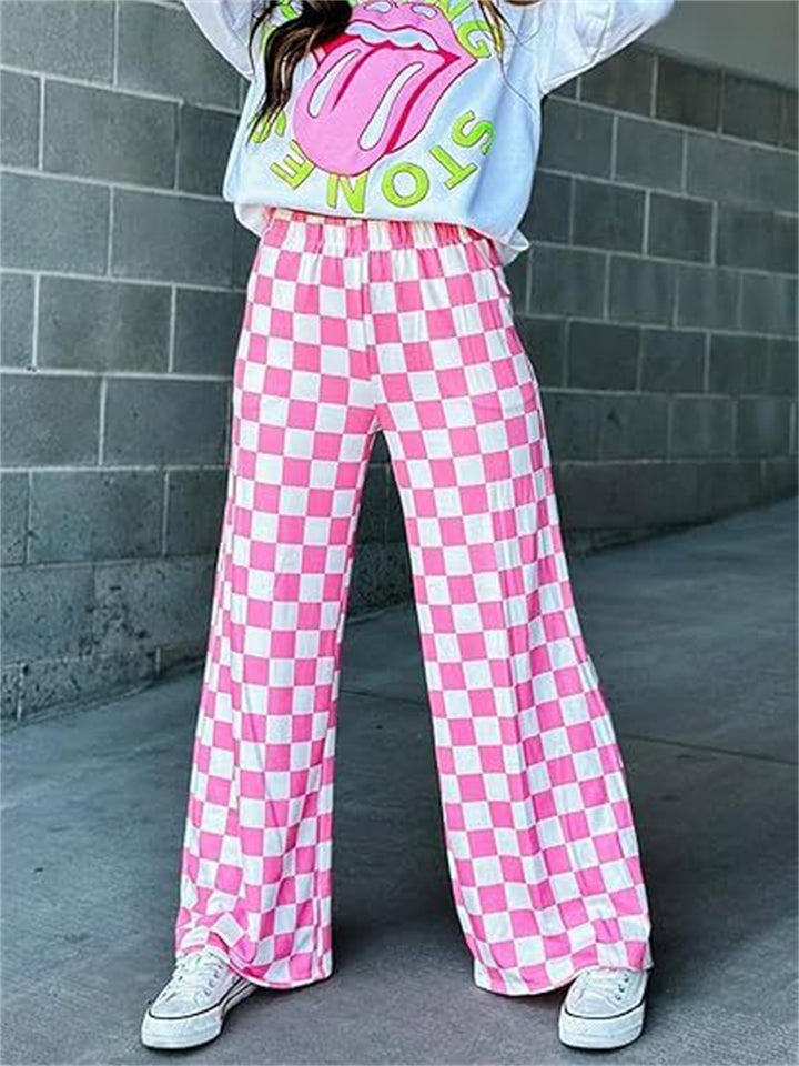 Women's Casual Checkerboard Plaid High Rise Wide Leg Pants