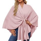 ‌Womens Elegant Cross Front Soft Poncho Sweater Shawl Wrap