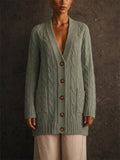 Women Long Cable Knit Button Down Cardigan Sweater with Pockets