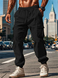 Men's Casual Solid Color Multi-pockets Drawstring Straight Jogger Trousers