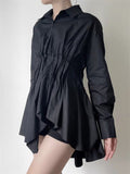 Women's Single Breasted Lapel Asymmetric Hem Long Sleeve Blouses