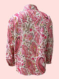 Women's Pink Paisley Printed Lapel Long Sleeve Blouses