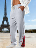 Mens Plaid Patchwork Drawstring Elastic Waist Trousers