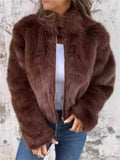 Winter Casual Zip Up Faux Fur Waist Length Coat for Women