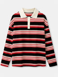 Women's Striped Rugby Shirt Long Sleeve Oversized Polo Top