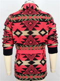 Men's Winter Red Heavy Industry Jacquard Long Sleeve Cardigan Sweaters