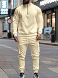 Men's Warm Long Sleeve Half-Zip Fleeced Tracksuit