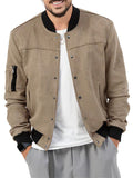 Men's Faux Suede Stand Collar Baseball Jacket