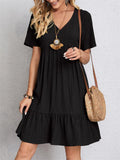 Women's Summer Solid Color V Neck Casual Skater Dresses