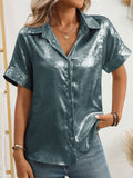 Women's Bling Solid Color Casual Button Up Lapel Blouses