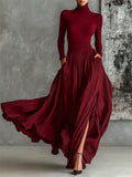 ‌Women's Autumn Vintage Elegant High Neck Top & Maxi Skirt Set‌