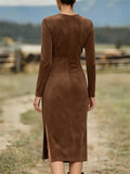 ‌Autumn Suede Side Slit Slim Fit Fringe Dress for Women‌