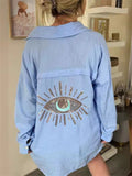 Evil Eye Sequin Embroidery Cozy Vacation Shirts for Women