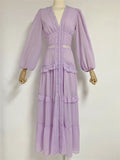 Women's V-Neck Vintage Holiday Ruffled Split Big Hem Dresses