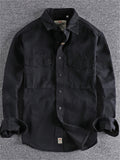 Men's Cotton Solid Color Long Sleeve Pockets Cargo Shirts
