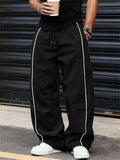 Men's Casual Streetwear Baggy Contrasting Piping Wide Leg Parachute Pants