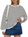 Women's Contrast Color Stripe Oversized Long Sleeve T-Shirt
