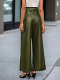 Women's High Waist Belted Wide Leg Faux Leather Pants