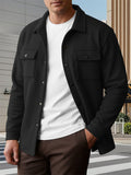 Men's Fleece-Linen Casual Button-Up Shirt Jacket for Spring Autumn