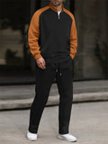 Men's Stand Collar Half-zipper Pullover Contrast Color Sweatshirts & Sweatpants Outfit