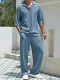 Men's Summer Relaxed Short Sleeve Shirt + Casual Pants Sets