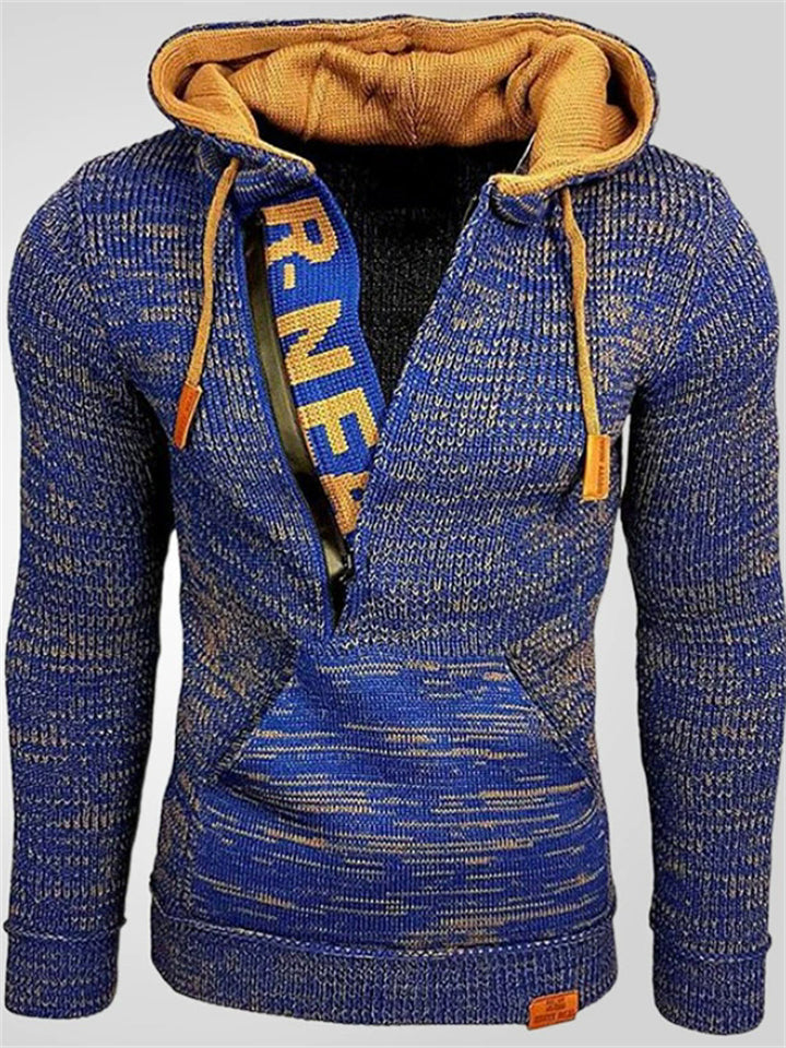 Men's Autumn Contrast Color Pockets Long Sleeve Hooded Sweaters