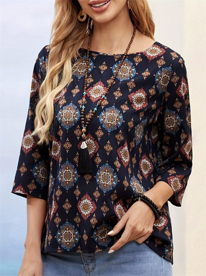 Women's Summer Ethnic Style Printed 3/4 Sleeve Shirts