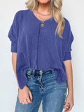 Women's Casual Solid Color Stripe BatWing Sleeve Shirts
