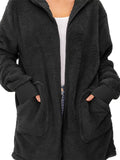 Women's Loose Fit Hooded Fleece Long Cardigan Warm Casual Coats with Pockets