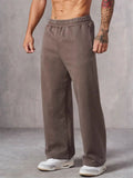 Men's Casual Solid Color Mid Waist Elastic Sporty Straight Wide Leg Trousers