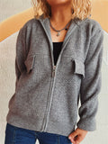 Women's Solid Color Zip Up High Neck Faux Pockets Cardigan Sweater