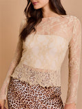 Sexy Sheer Lace Long Sleeve Sabrina Neck Shirts for Women