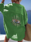 Evil Eye Sequin Embroidery Cozy Vacation Shirts for Women