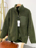Unisex  Autumn Contrast Color Fleeced Long Sleeve High Neck Coat