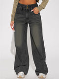 Women's Retro Casual High Rise Straight Leg Denim Pants